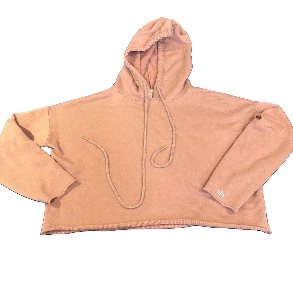 Alo Yoga Cropped Hooded Sweatshirt Womens Small Hoodie Dusty Mauve Raw Hem